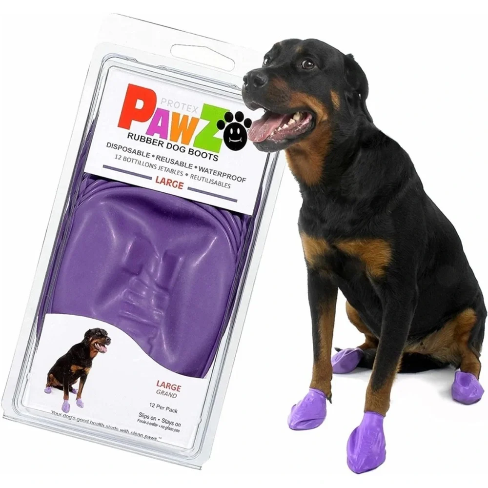 Protex PawZ 12 Rubber Dog Boots Size Large Waterproof Reusable Disposable Purple